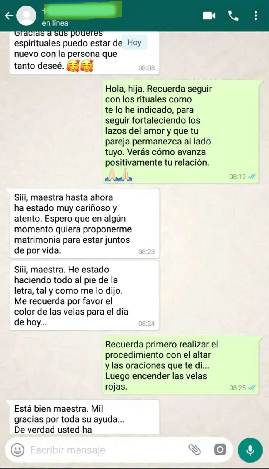 Testimonio de cliente en Messenger